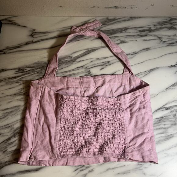 Abercrombie & Fitch Cropped Size M Halter Y2K Linen Blend Pink Tank Top Smocked - Picture 3 of 4